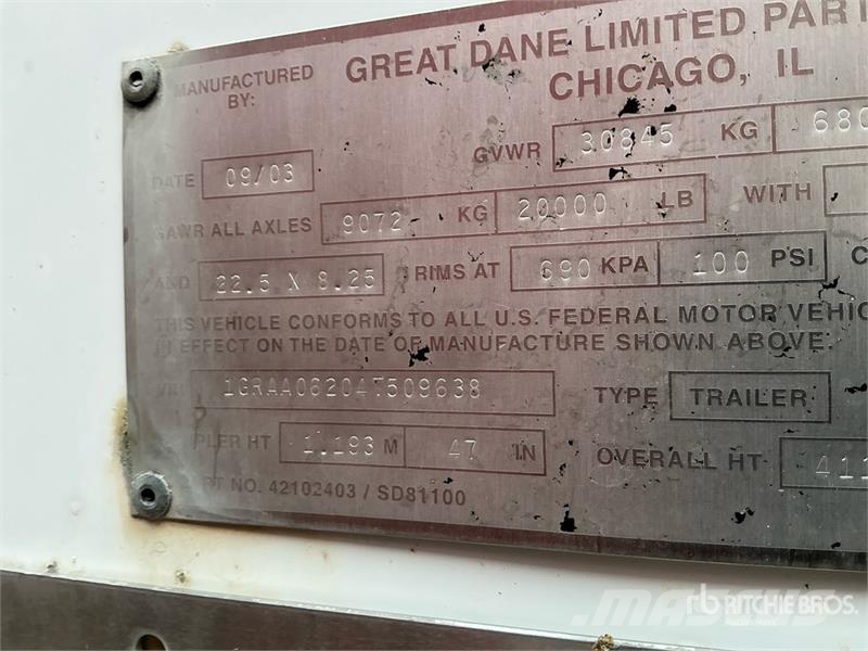 Great Dane 53 ft T/A Van Trailer مقطورات ذات هيكل صندوقي