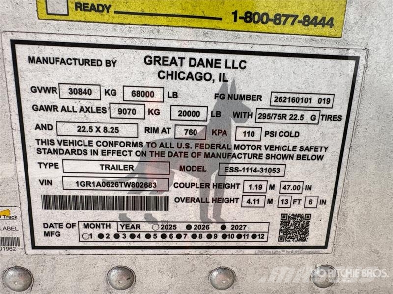 Great Dane 53 ft x 102 in T/A Refrigerated Trailer Kylmä-/Lämpökoripuoliperävaunut