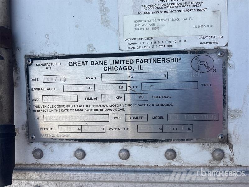 Great Dane 53 ft x 102 in T/A Refrigerated Trailer Piekabes ar temperatūras kontroli