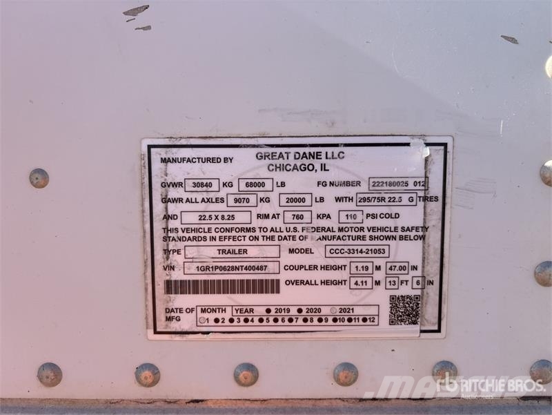 Great Dane 53 ft x 102 in T/A Van Trailer Remorci utilitare