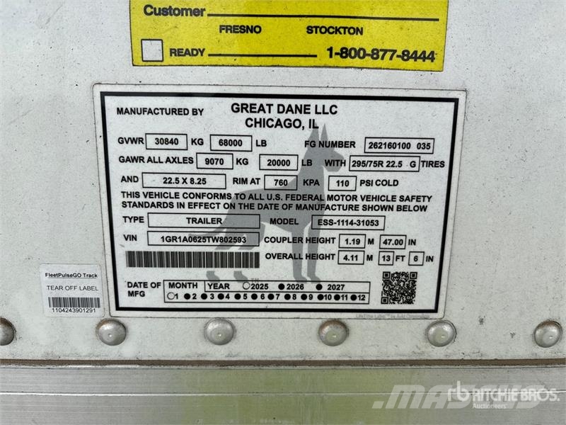 Great Dane 53 ft x 102 in T/A Refrigerated Trailer Kylmä-/Lämpökoripuoliperävaunut