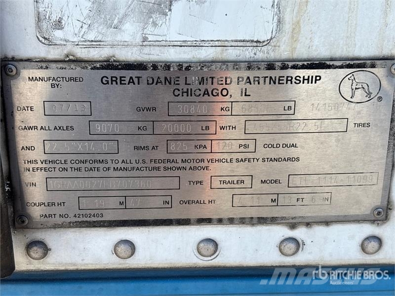 Great Dane 53 ft x 102 in T/A Refrigerated Trailer Piekabes ar temperatūras kontroli