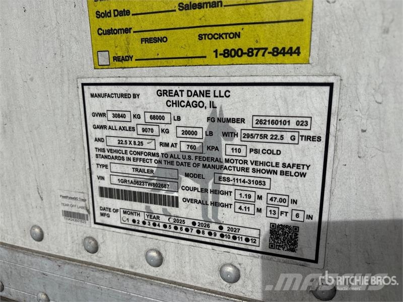 Great Dane 53 ft x 102 in T/A Refrigerated Trailer Kühlauflieger