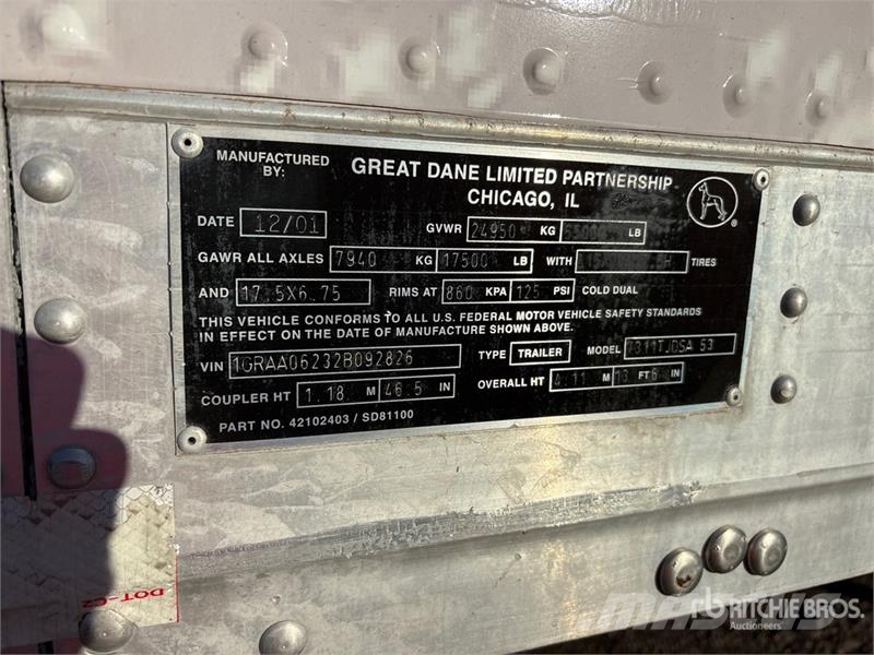 Great Dane 7311TJDSA53 53 ft x 102 in T/A Van Trailer Anhänger-Kastenaufbau
