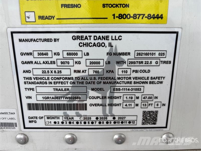 Great Dane ESS-1114-31053 53 ft x 102 in T/A Refrigerated Tra Semirimorchi a temperatura controllata