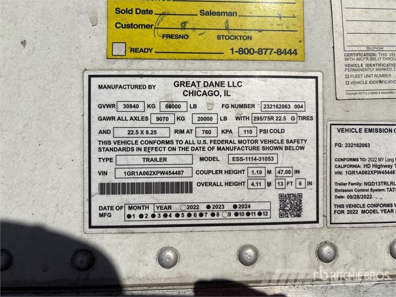 Great Dane ESS-1114-31053 53 ft x 102 in T/A Refrigerated Tra Frysetrailer Semi