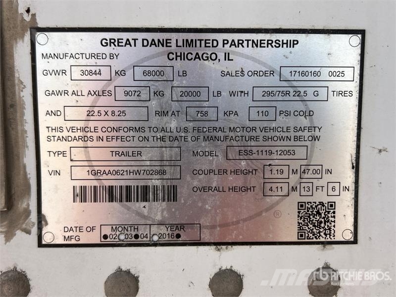 Great Dane ESS-1119-12053 53 ft x 102 in T/A Multi -Temp Refr 冷凍冷蔵トレーラー