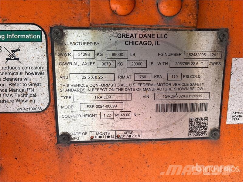 Great Dane FSP-0024-00099 20000 lb 36 ft T/A Flatbed Trailer Platformos / Pakrovimas iš šono