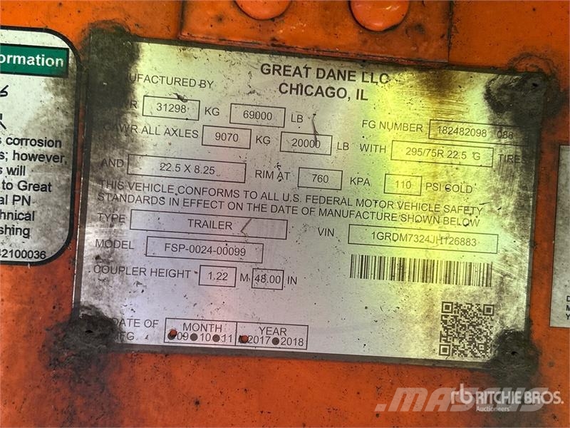 Great Dane FSP-0024-00099 37 ft T/A Flatbed Trailer مقطوروات مسطحة/مفصلية الجوانب