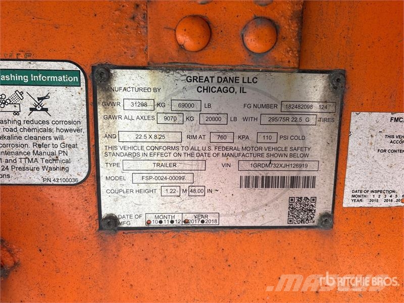 Great Dane FSP-0024-00099 20000 lb 36 ft T/A Flatbed Trailer Platformos / Pakrovimas iš šono