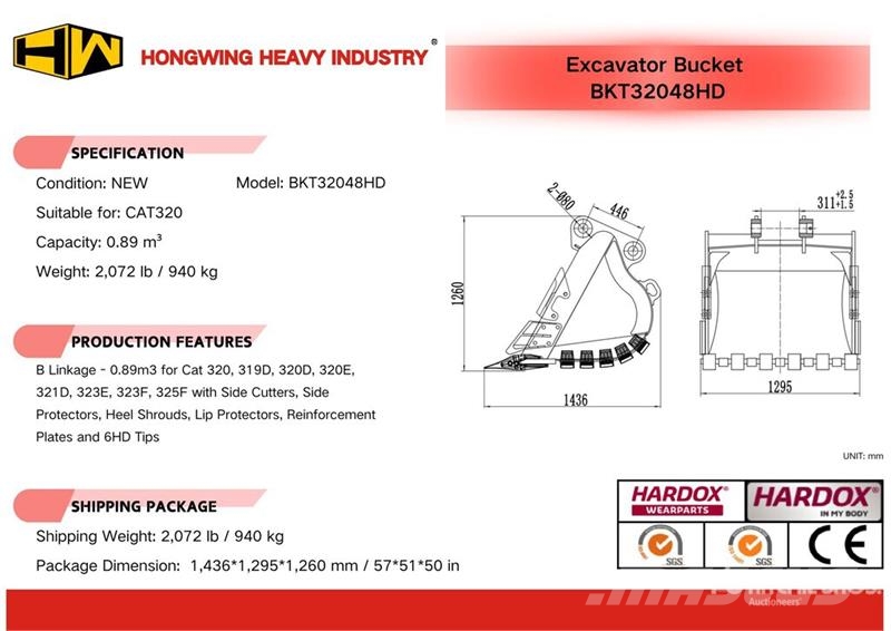 H&W BKT32048HD 48 in 0.89 m3 Heavy Duty Digging Excava دلاء