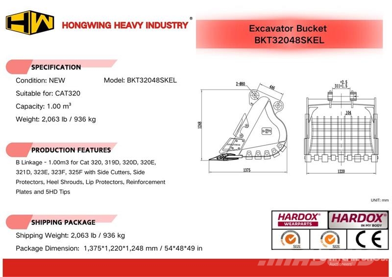 H&W BKT32048SKEL 48 in 1.00 m3 Skeleton Excavator Buck Baldes