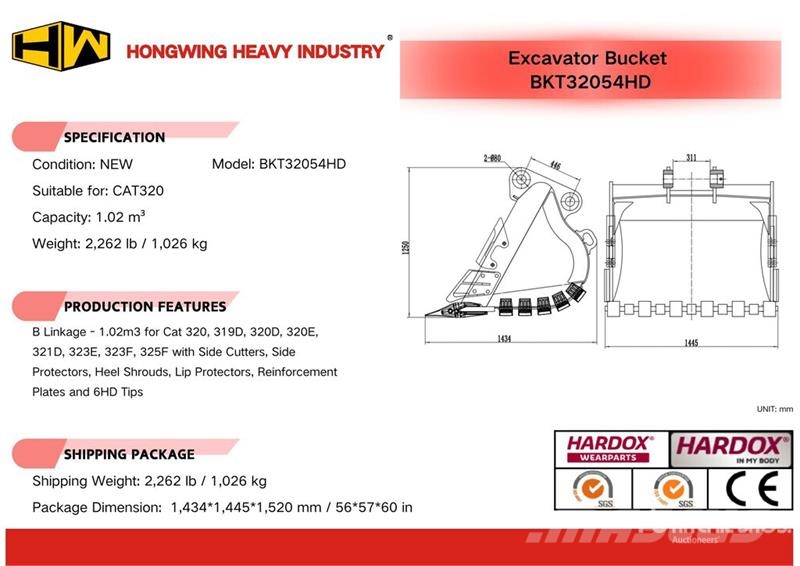 H&W BKT32054HD 54 in 1.02 m3 Digging Excavator Bucket Łyżki do ładowarek