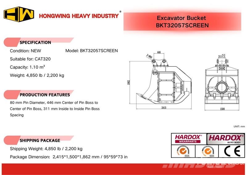 H&W BKT32057SCREEN 59 in 1.10 m3 Rotating Excavator Sc 스크리닝 버킷