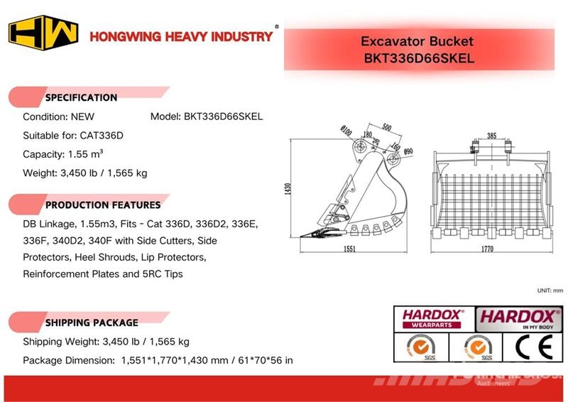 H&W BKT336D66SKEL 66 in 1.55 m3 Skeleton Excavator Buc دلاء