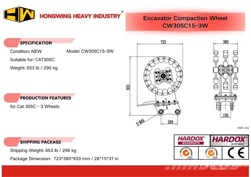 H&W CW30515-3W 15 in Excavator Compaction Wheel - Fits Andet tilbehør