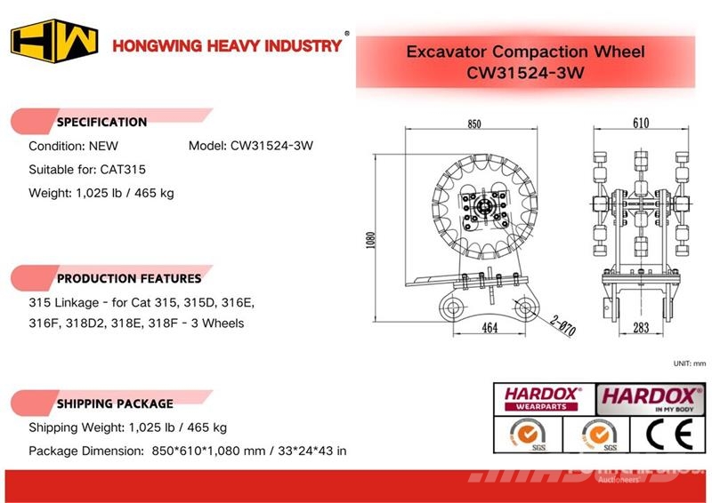 H&W CW31524-3W 24 in Excavator Compaction Wheel - Fits Övriga