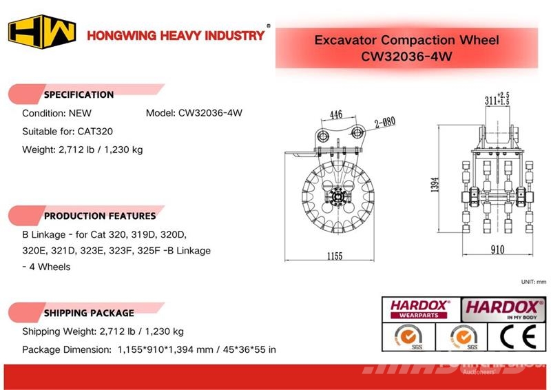 H&W CW32036-4W 36 in Excavator Compaction Wheel - Fits Andet tilbehør