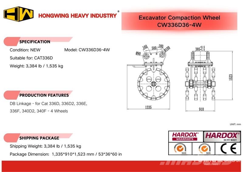 H&W CW336D36-4W 36 in Excavator Compaction Wheel - Fit Andet tilbehør