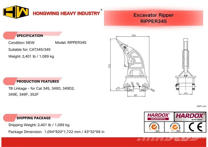 H&W RIPPER345 Excavator Ripper - Fits Cat 345, 349 (Un Escarificadores