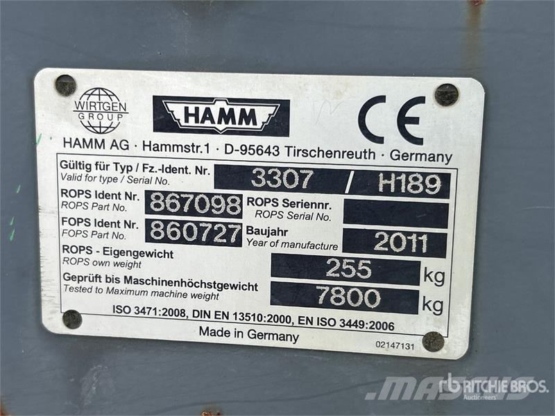 Hamm 3307 Smooth Drum Compactor Valjci sa jednim bubnjem