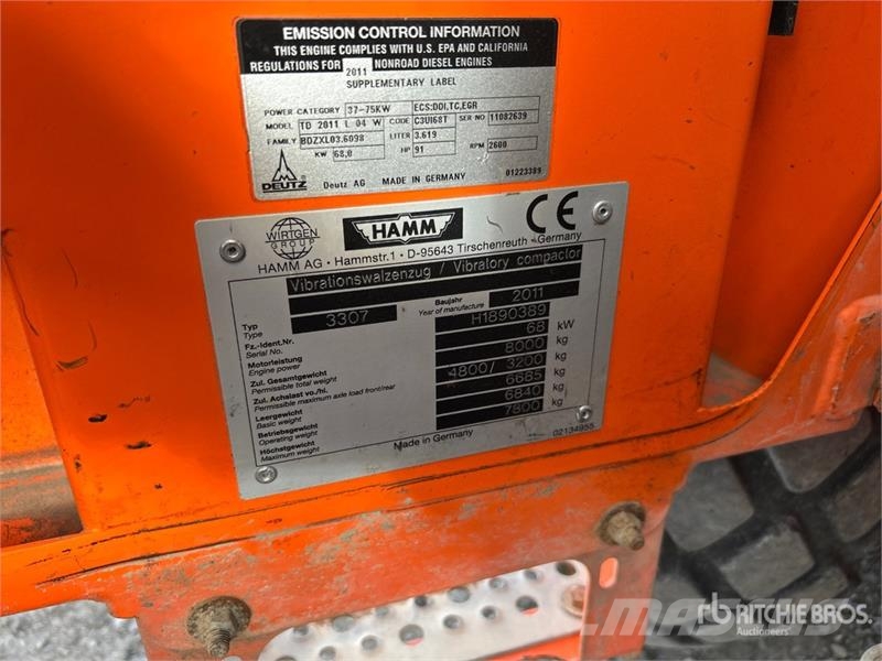 Hamm 3307 Smooth Drum Compactor Valjci sa jednim bubnjem