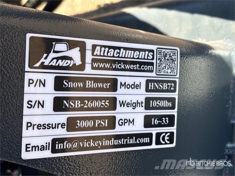 Handy HNSB72 72 in Skid Steer Snowblower (Unused) Schneefräse