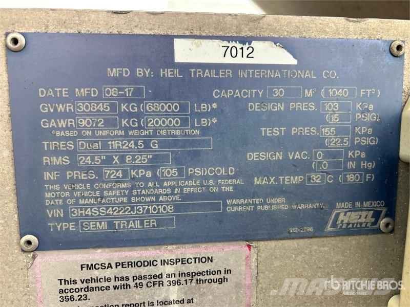 Heil 1040 cft T/A Pneumatic Bulk Trailer Citas piekabes