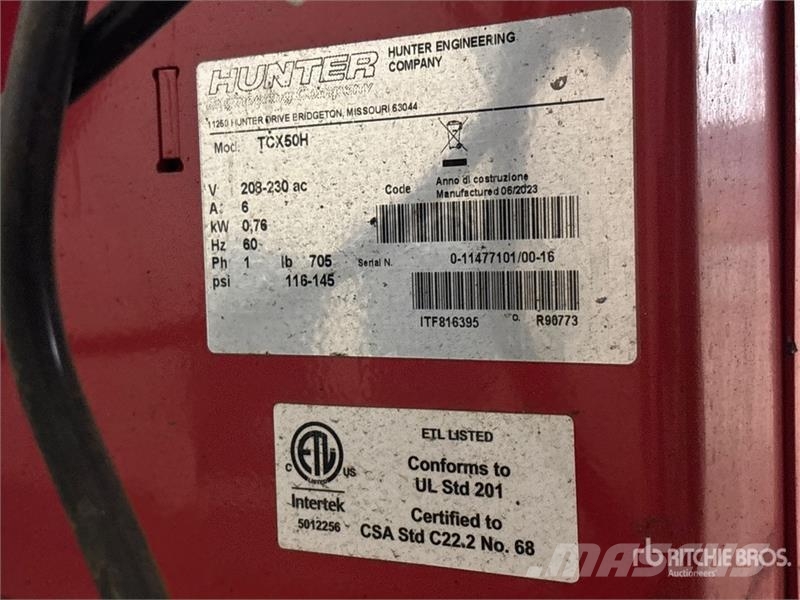 Hunter of (3) Hunter Pneumatic Tire Change Machine Otros componentes