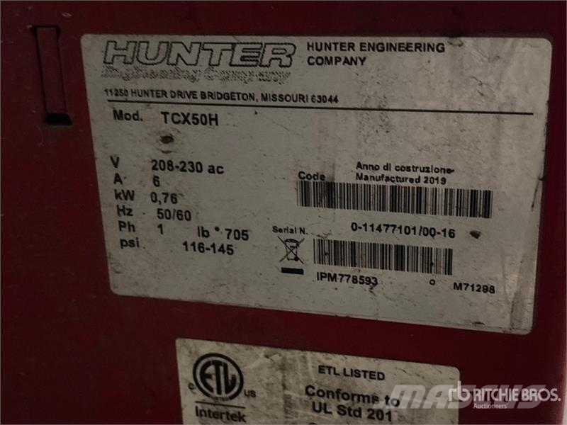 Hunter of (3) Hunter Pneumatic Tire Change Machine Otros componentes