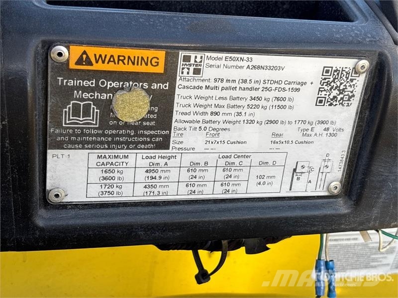 Hyster E50XN-33 3750 lb Electric Forklift Electric forklifts