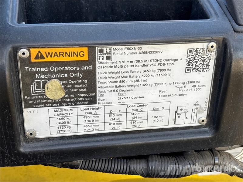 Hyster E50XN-33 3750 lb Electric Forklift Electric forklifts
