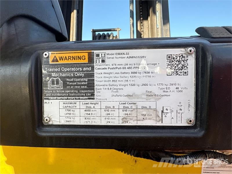 Hyster E50XN-33 3900 lb Electric Forklift Electric forklifts