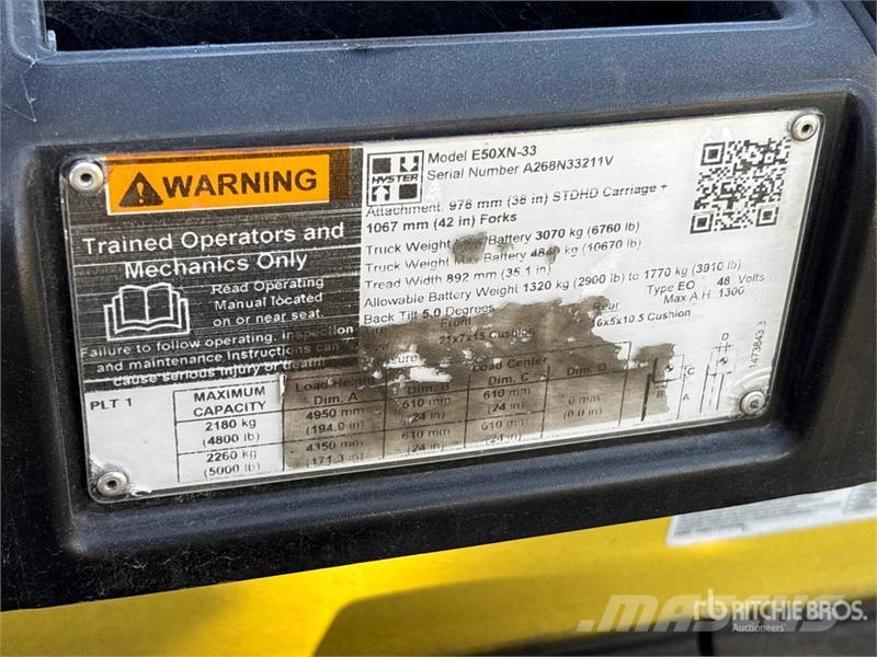 Hyster E50XN-33 5000 lb Electric Forklift Electric forklifts