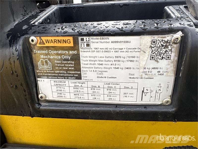 Hyster E80XN 6100 lb Electric Forklift شاحنات ذات رافعات شوكية تعمل بالكهرباء