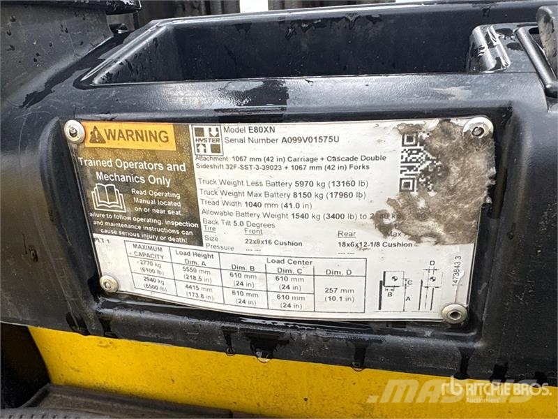 Hyster E80XN 6100 lb Electric Forklift Electric forklifts