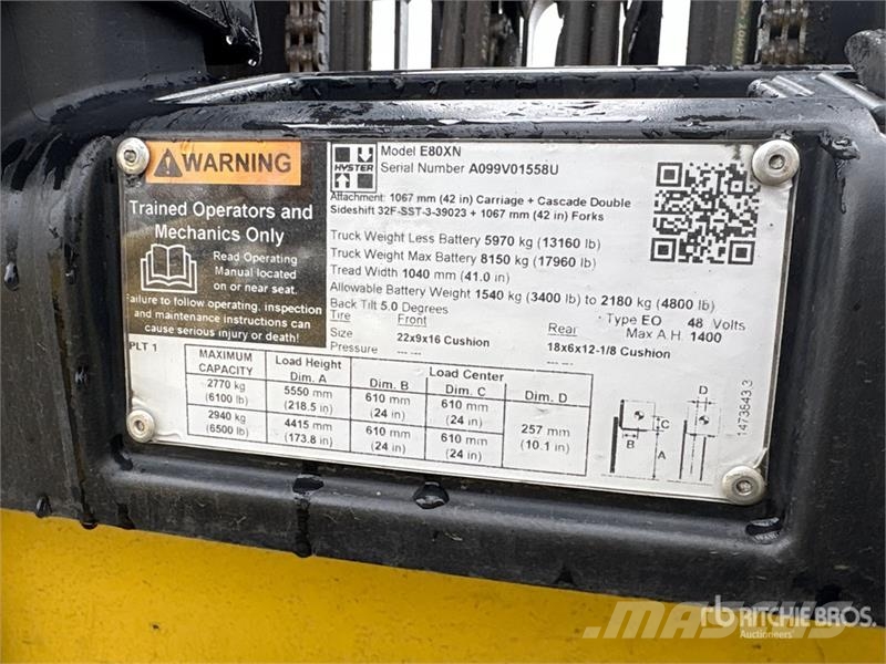 Hyster E80XN 6500 lb Electric Forklift Electric forklifts