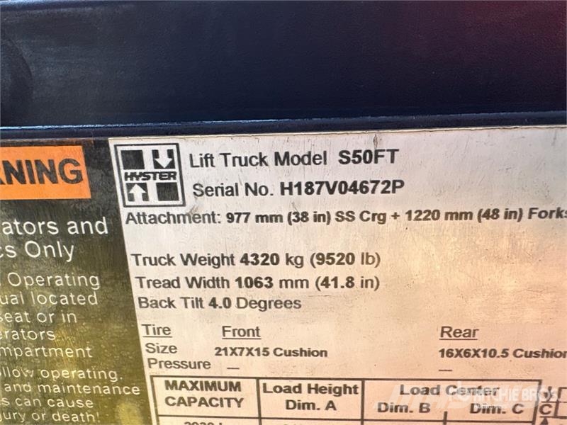 Hyster S50FT 4500 lb Pneumatic Tire Forklift Інше