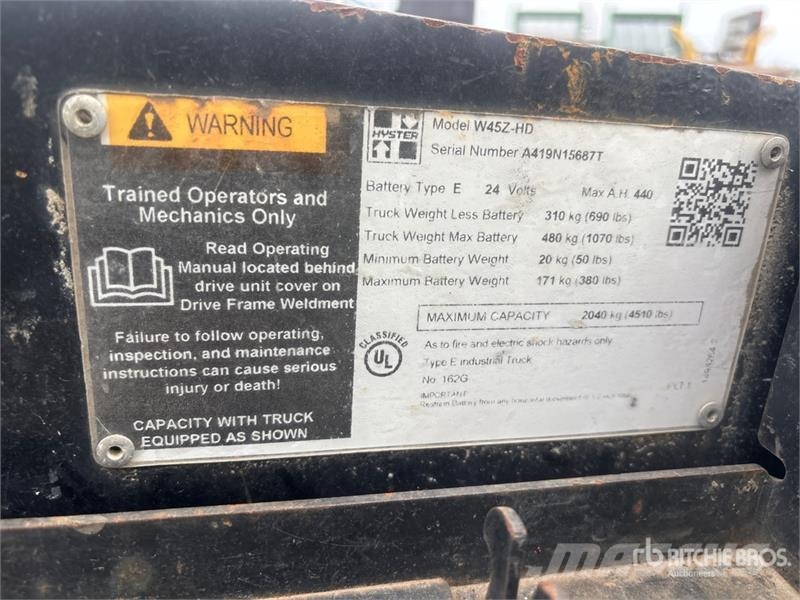 Hyster W45Z-HD 4510 lb Electric Pallet Jack 手拉式油壓拖板車