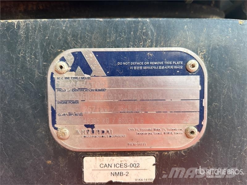 Hyundai HX380 L Tracked Excavator Excavadoras de cadenas
