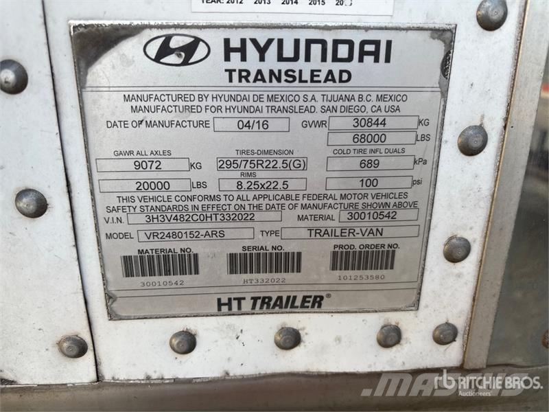 Hyundai VR2480152-ARS 48 ft x 102 in T/A Refrigerated Trai Полуприцепы-рефрижераторы