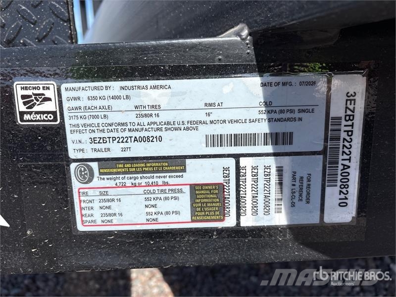 Industrias America 227T 22 ft T/A Tilt Deck Trailer Низкорамные прицепы