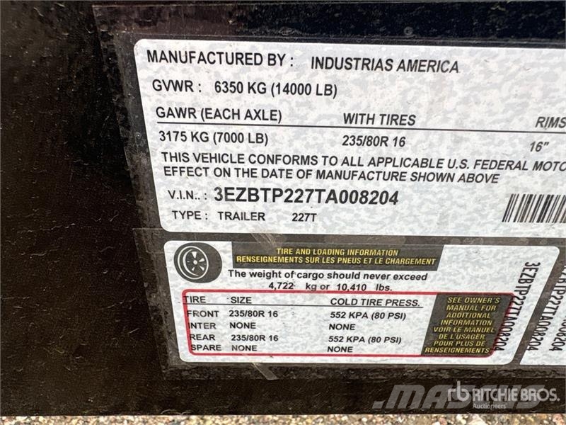 Industrias America 227T 10410 lb 19 ft T/A Tilt Deck Trailer (Unused) Low loaders