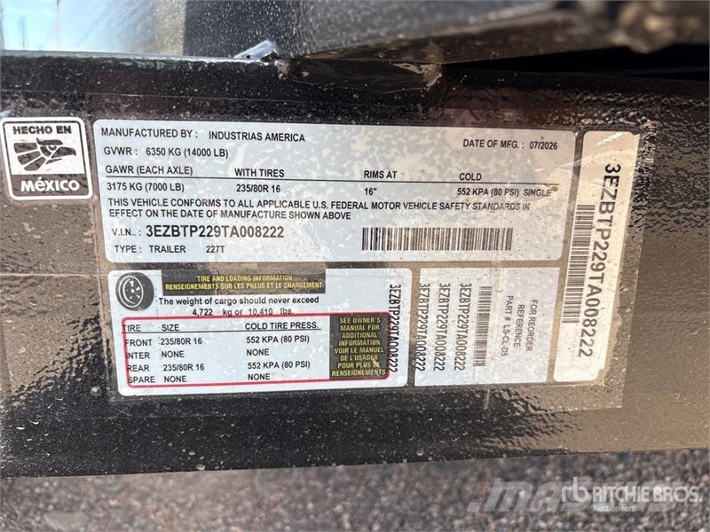 Industrias America 227T 22 ft T/A Tilt Deck Trailer Низкорамные прицепы
