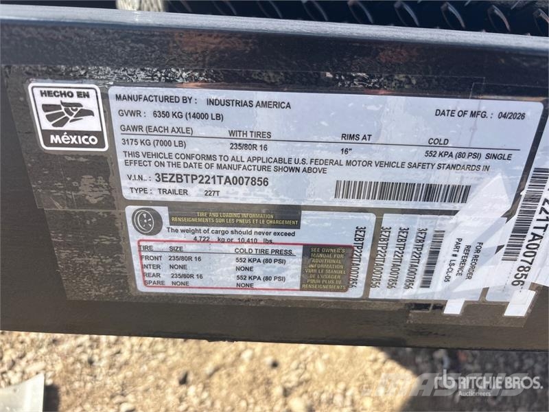 Industrias America 227T 22 ft T/A Tilt Deck Trailer (Unused) Lavetit