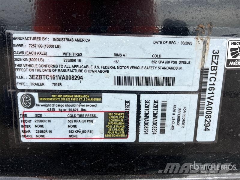 Industrias America 7016R 16 ft T/A Dump Utility Trailer (Unused) Billenő pótkocsik