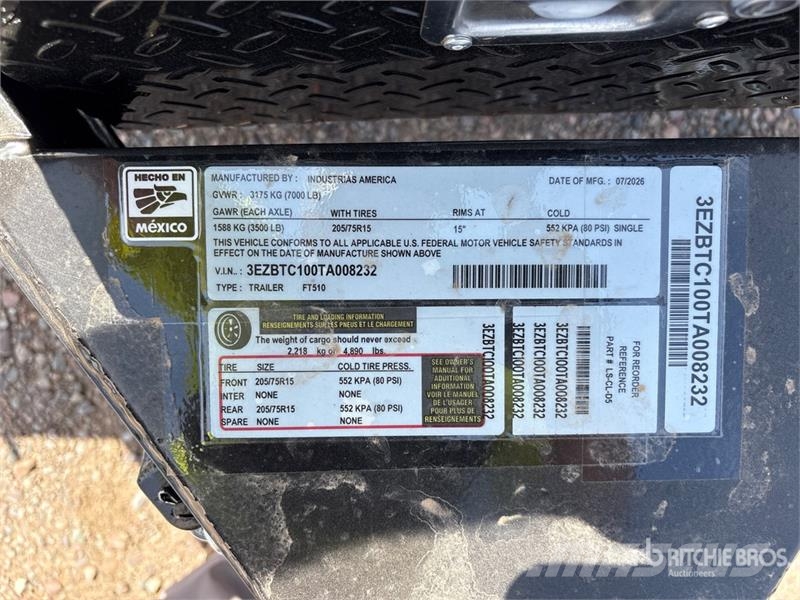 Industrias America FT510 10 ft T/A Dump Utility Trailer Tipper trailers