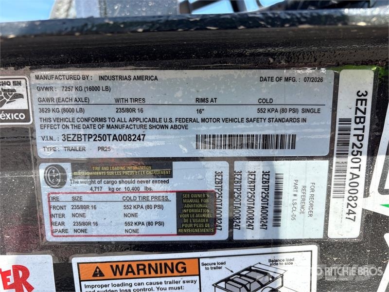 Industrias America PR25 25 ft T/A Equipment Trailer Vehicle transport trailers