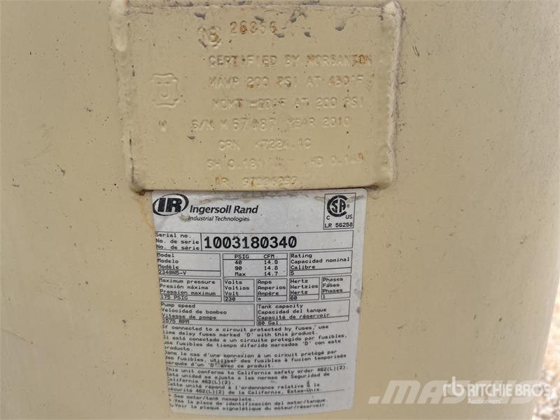 Ingersoll Rand 2340N5-V 14.7 cfm Skid-Mounted 80 gal Air Compress Compressors