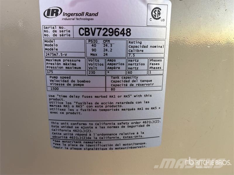 Ingersoll Rand Skid-Mounted Electric 80 gal 80 Gal Air Compressor Compressors